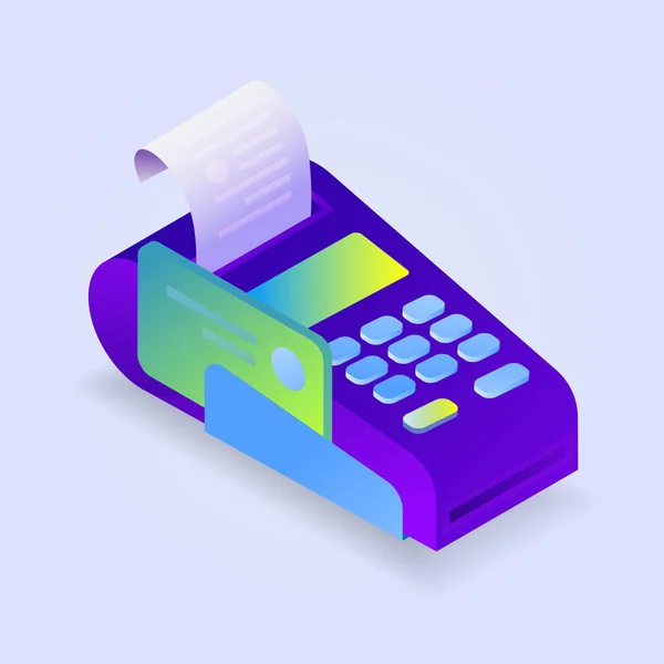 Pos Terminal Betalning Koncept Med Kreditkort Isometrisk Vektorillustration Passar Information — Stock vektor