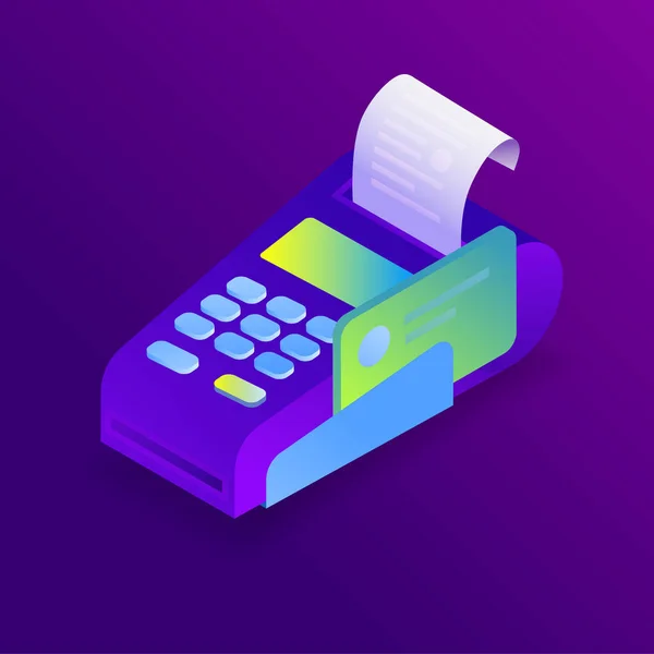 Conceito Pagamento Terminal Pos Com Cartão Crédito Ilustração Vetorial Isométrica — Vetor de Stock