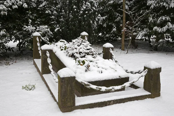 Gravestone Covered Snow Municipal Cemetery Amsterdam Netherlands — Stock Photo, Image