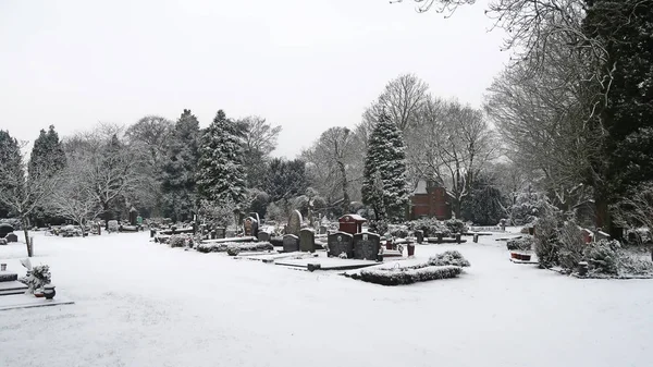 Grafstenen Sneeuw Gemeentelijke Begraafplaats Amsterdam Nederland — Stockfoto