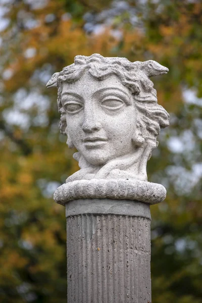 Monument Tête Dans Parc Automne Sur Fond — Photo