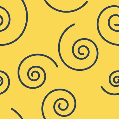 Sarı arka planda soyut spiralleri olan kusursuz vektör deseni. Tasarım, duvar kâğıdı, dekor, tekstil, fabrikalar, yatak ve çocuk odaları, tişört ve giysi baskısı için uygundur.
