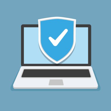 Kalkan bilgisayar masaüstü, mavi arka plan üzerinde vektör