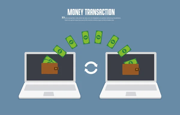 Transaksjon Med Pengeoverføring Mellom Bærbare Datamaskiner – stockvektor