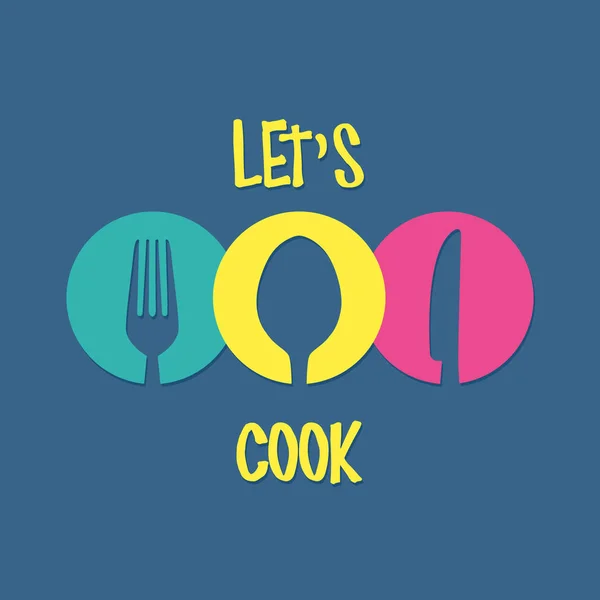 Cuchillo Tenedor Cuchara Vamos Cocinar Etiquetas Elementos Logotipo — Vector de stock