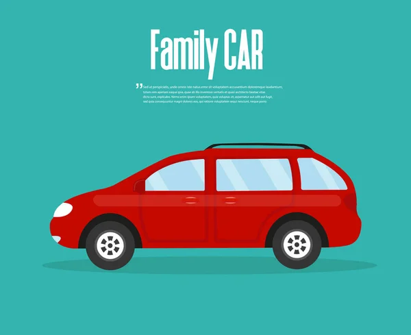 Красный Семейный Автомобиль Векторная Плоская Иллюстрация — стоковый вектор