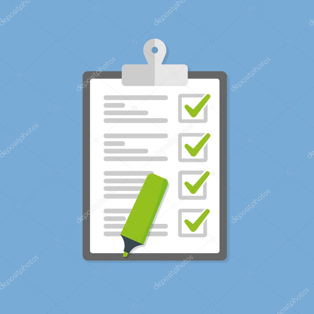 Clipboard with checklist icons, vector