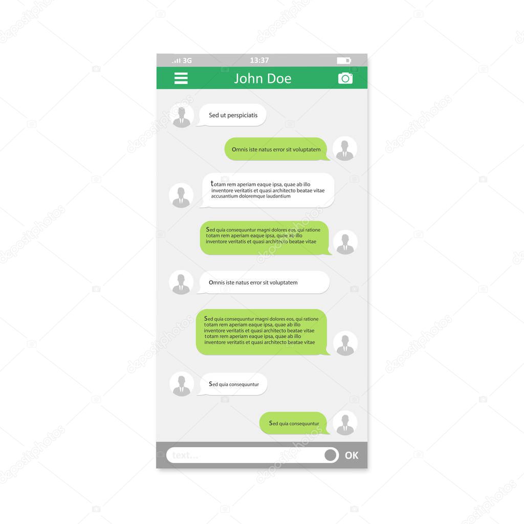 messaging on mobile phone screen on white background