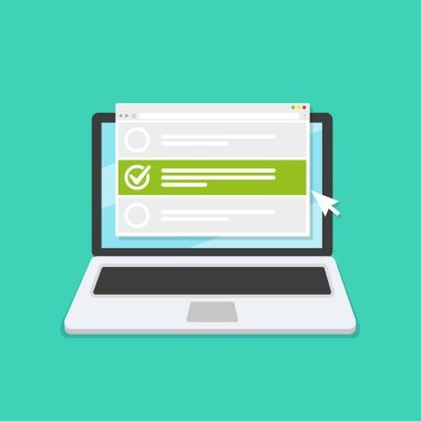 Online formu anket laptop, vektör çizim. 