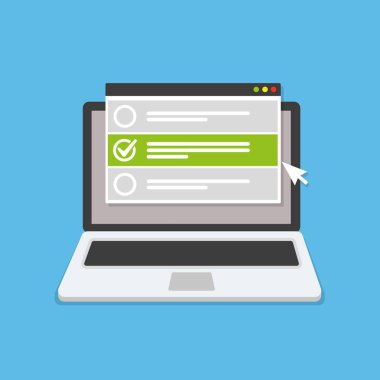 Online formu anket laptop, vektör çizim.