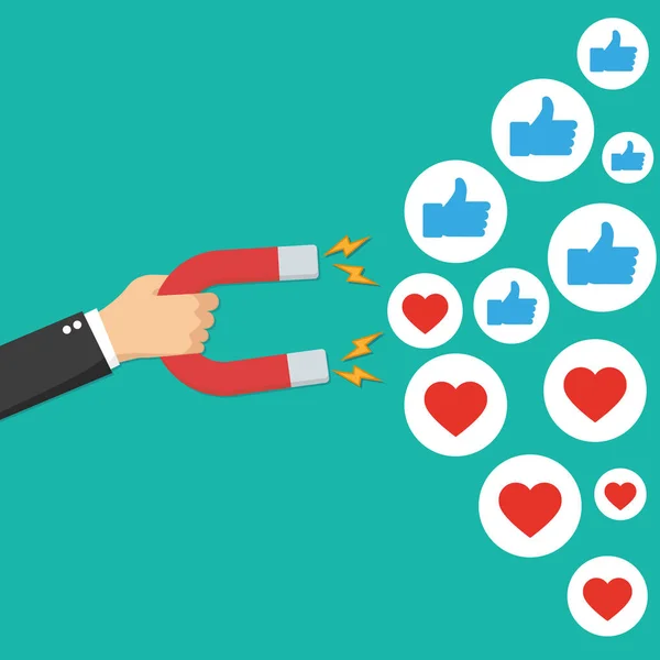 Magnes Przyciąga Lubi Koncepcji Social Media Marketing — Wektor stockowy