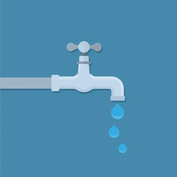 青の背景に滴と水タップ — ストックベクタ