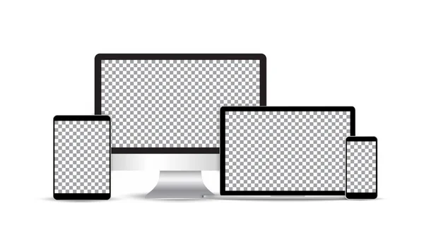 Elektronické Realistická Sada Monitor Notebook Tablet Smartphone — Stockový vektor