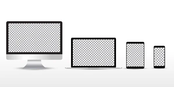 Conjunto Realista Electrónico Monitor Computadora Portátil Tableta Teléfono Inteligente — Archivo Imágenes Vectoriales