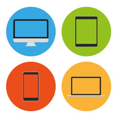 Tablet, dizüstü bilgisayar ve akıllı telefon dokunmak Modern düz simgeler