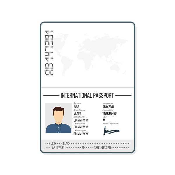 Modelo Passaporte Masculino Internacional Com Foto Ilustração Vetorial — Vetor de Stock