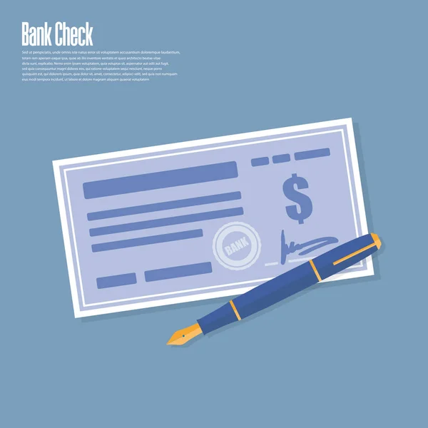 Bank Check Pen Vector Illustration Flat — Stock Vector