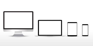 Elektronik gerçekçi dizi monitör, dizüstü bilgisayar, tablet, smartphone - hisse senedi vektör çizim