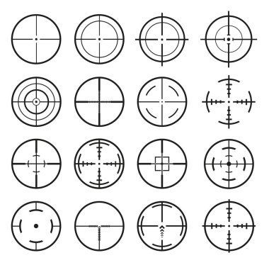 Hedef simgesi. Mega seti 16 detaylı crosshairs vektör
