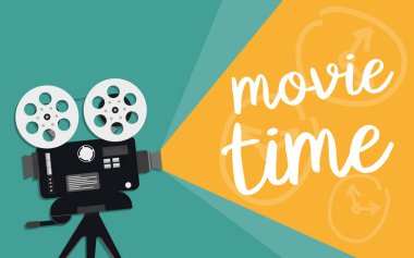 Film zaman kavramı. Şablon için sinema poster, afiş. Film projektör çizimi