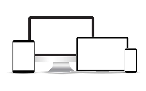 Conjunto Realista Electrónico Monitor Computadora Portátil Tableta Teléfono Inteligente Stock — Archivo Imágenes Vectoriales