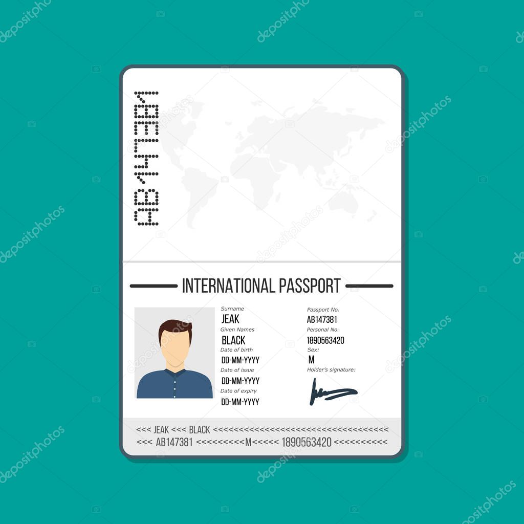 Cartoon ID card or Car driver license. Male passport template Vector illustration in flat style.