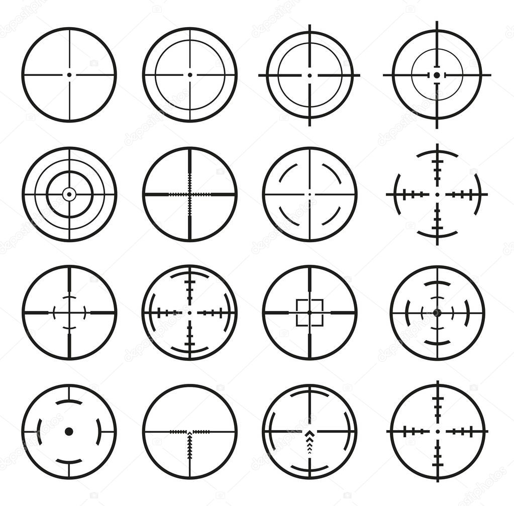 Target Icon. Mega set 16 vector detailed crosshairs