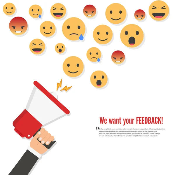 Want Your Feedback Vector Hand Holding Megaphone — Stock Vector