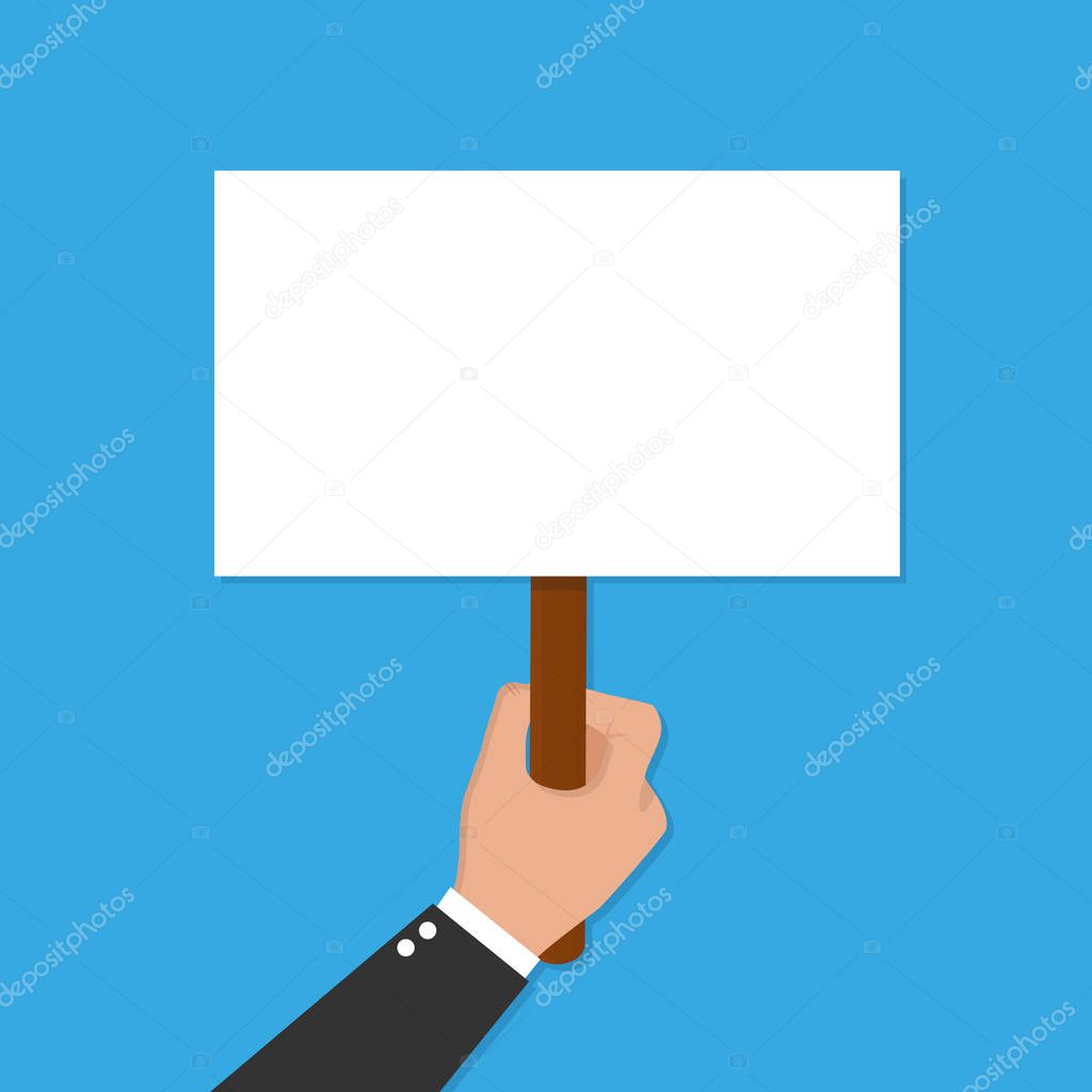 Hand holding placard. Vector flat for web banners, infographic design