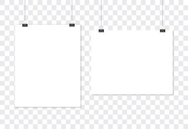 Beyaz poster asılı. Boş kağıt boş alay. Dikey ve yatay şablon. Vektör çizim
