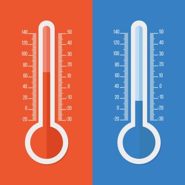 Celsius ve Fahrenheit termometreler. Vektör düz simgesi