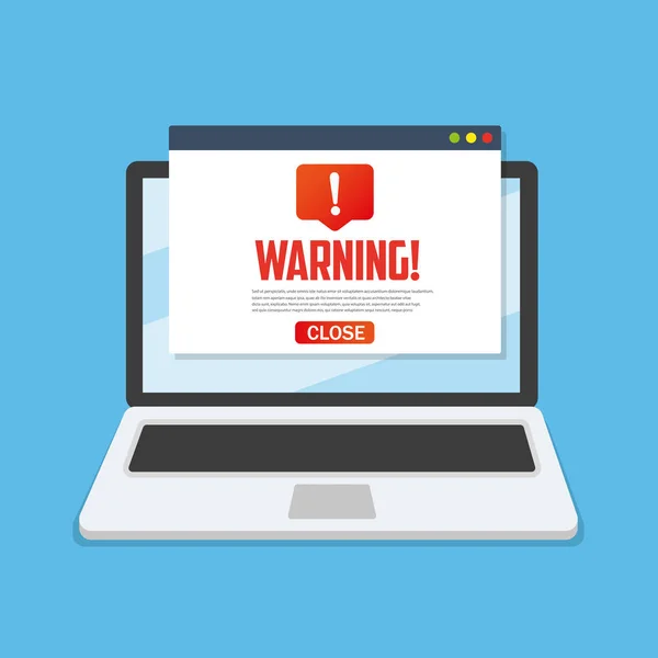 Alerta Portátil Concepto Notificación Advertencia Spam Virus Errores Internet Troyano — Archivo Imágenes Vectoriales