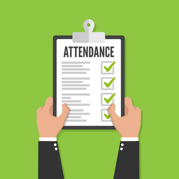 Attendance Concept Businessman Holding Checklist Vector Flat Design — Stock Vector