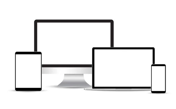 Elektronischer Realistischer Satz Von Monitor Laptop Tablet Smartphone Aktienvektorillustration — Stockvektor