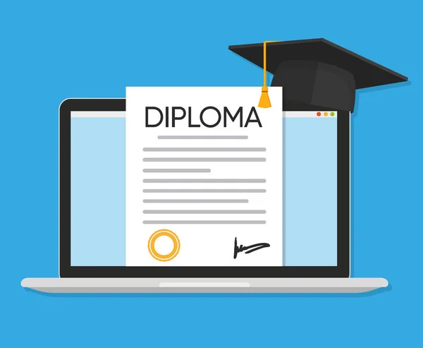 Online Eğitim Düz Illüstrasyon Kavramı Diploma — Stok Vektör