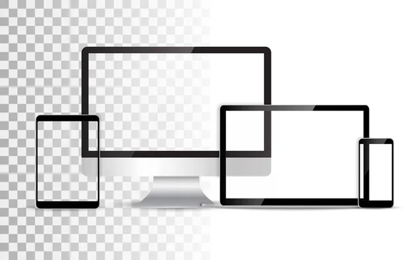 Elektronischer Realistischer Satz Von Monitor Laptop Tablet Smartphone Aktienvektorillustration — Stockvektor