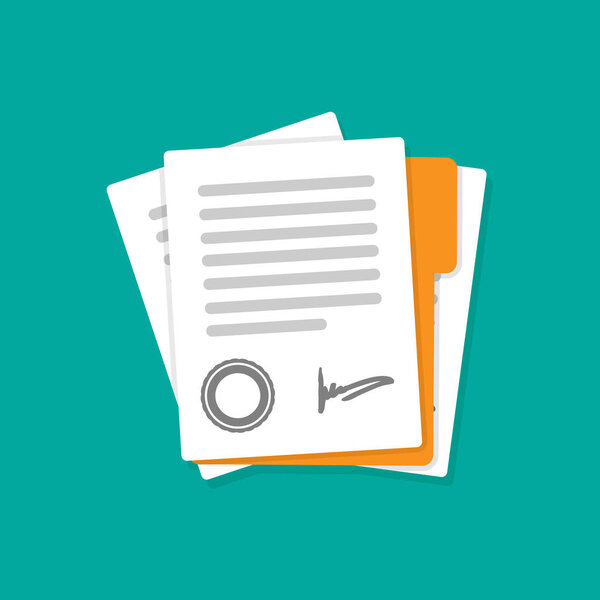 Значок контракта или подписи документа. Подписание контракта простой стиль. Векторная плоская иллюстрация