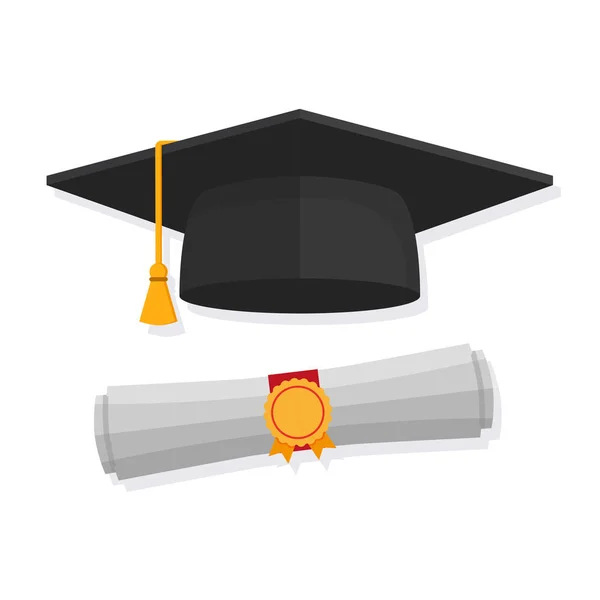 Tapa Graduación Diploma Enrollado Estilo Plano — Vector de stock