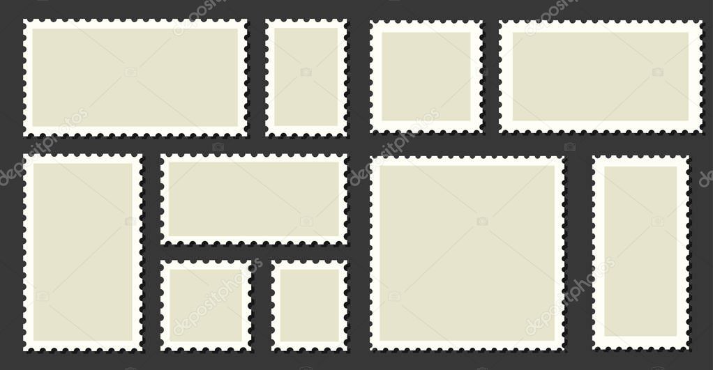 Postage stamps frames set on background. Vector illustration.