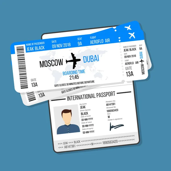 Wektor Płaski Kształt Ikony Paszport Podróży Turystyki Pokład Biletu Lotniczego — Wektor stockowy