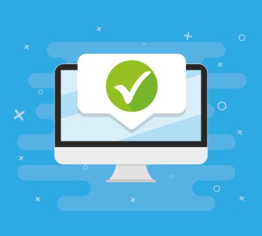 Onay işareti vektör çizim, düz tasarım ile PC