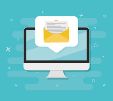 Pc ekranda yeni mesaj. Vektör çizim.