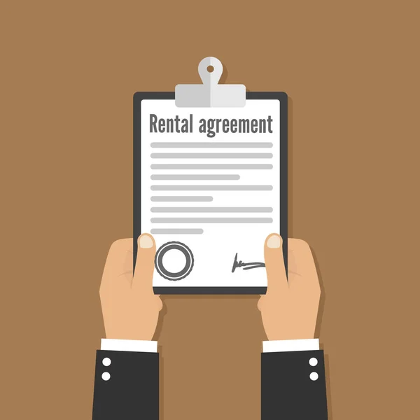 Umowa Formularz Umowy Wynajmu Podpisanie Dokumentu Wektor Płaskie — Wektor stockowy