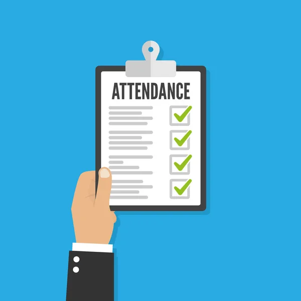 Attendance Concept Businessman Holding Checklist Vector Flat Design — Stock Vector