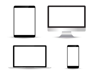 Gerçekçi dizi monitör, dizüstü bilgisayar, tablet, smartphone - hisse senedi vektör çizim simgesini
