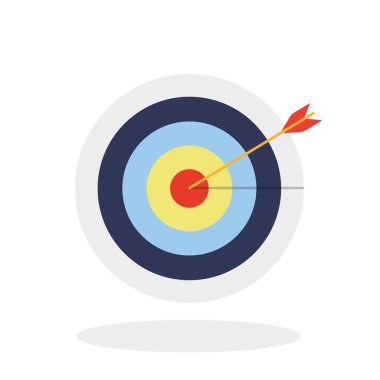 Başarılı bir atış. Dart hedef simgesi beyaz arkaplanda. Vektör illüstrasyonu.