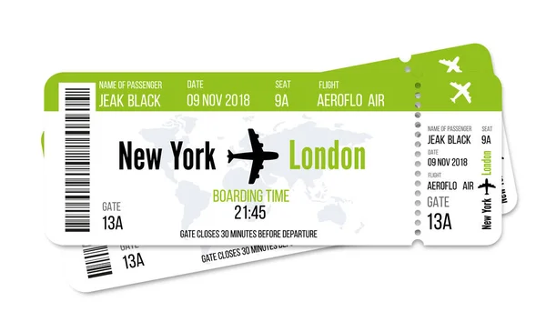 Realistische Luchtvaartmaatschappij Ticket Design Met Naam Van Passagier Vectorillustratie — Stockvector