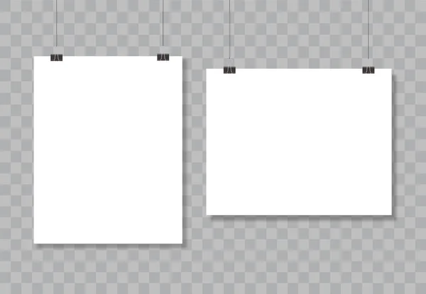 白色海报挂 把空白的纸模拟起来 垂直和水平模板 向量例证 — 图库矢量图片