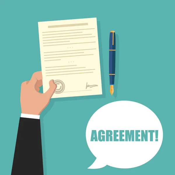 Hand Holding Contract Agreement Vector Illustration — Stock Vector