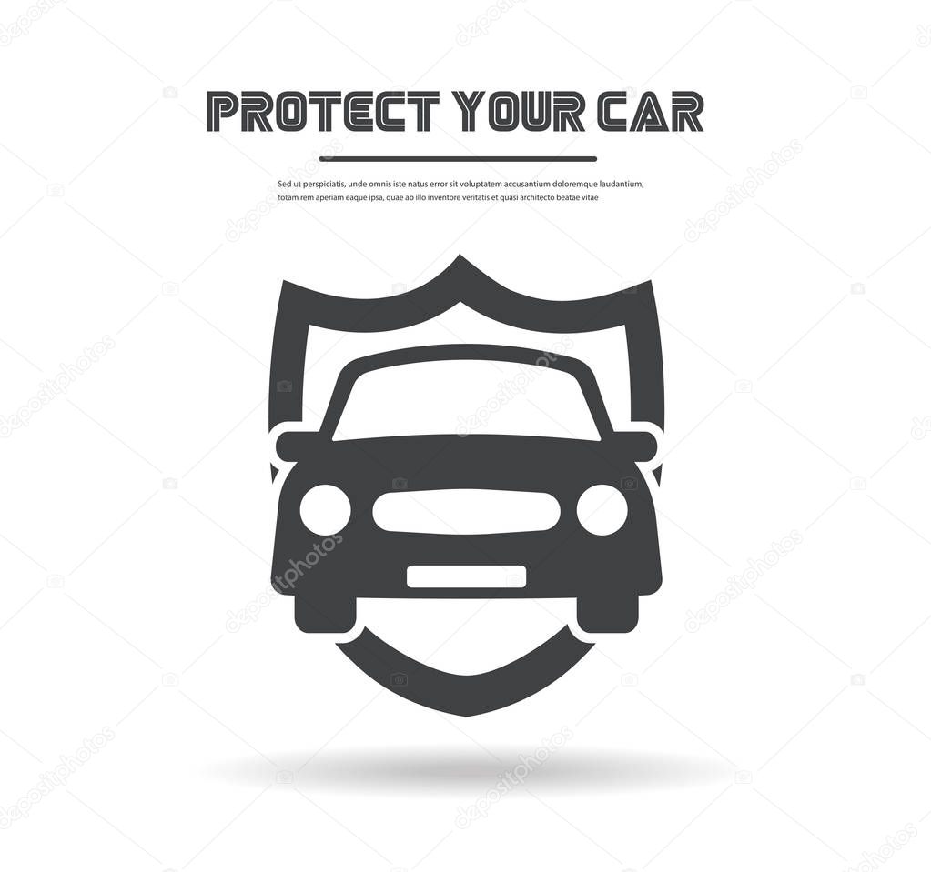 Car in shield icon vector. Logo